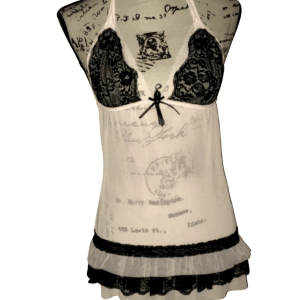Vintage Pink Lace Sheer Lingerie Babydoll Top L